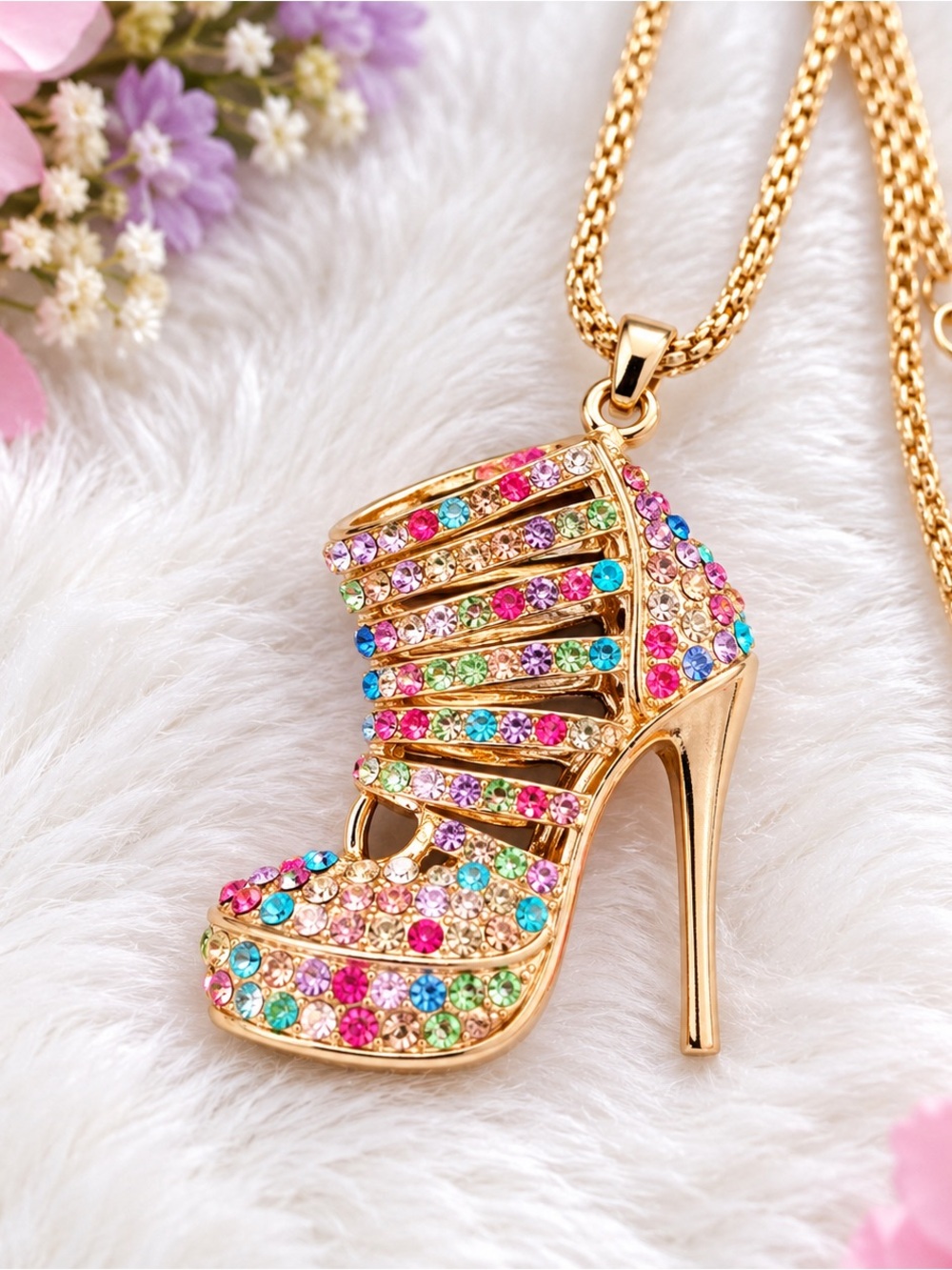 Betsy Johnson Multicolor Crystal High Heel Pendant Necklace